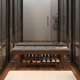 Banco em Madeira Almofadado com Sapateira Cinza Pena Rubi Ofertamo - 4 Banco em Madeira Almofadado com Sapateira Cinza Pena Rubi Ofertamo - 4