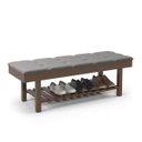 Ver imagem 1 de Banco em Madeira Almofadado com Sapateira Cinza Pena Rubi Ofertamo