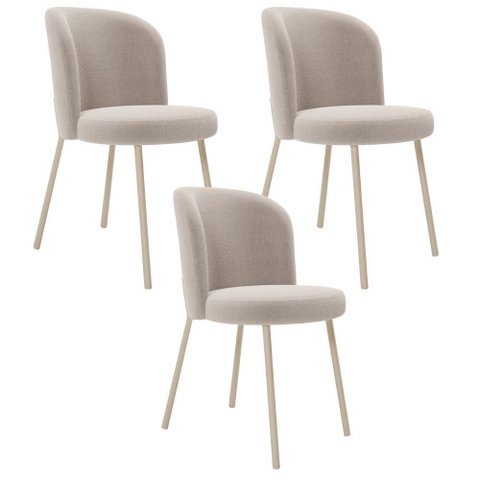 Kit 3 Cadeiras Sala de Jantar Estofada Gavi Arena L02 Bouclê Creme - Lyam Decor