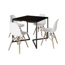 Ver imagem 2 de Mesa Jantar Industrial Preta Quadrada 90x90 Base V Ferro Preto com 4 Cadeiras Eames Eiffel Brancas M