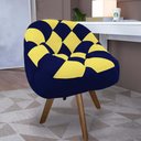 Ver imagem 1 de Poltrona Paloma Escritório Sala Giratória Madeira Suede Azul Marinho e Suede Amarelo - Dominic Decor
