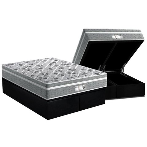 Cama Box Baú King: Colchão Molas MasterPocket Ensacadas Probel ProDormir Evolution + Base CRC Suede