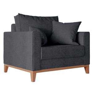 Poltrona Beny com Pés e Base de Madeira Élpis Móveis Linho Grafite