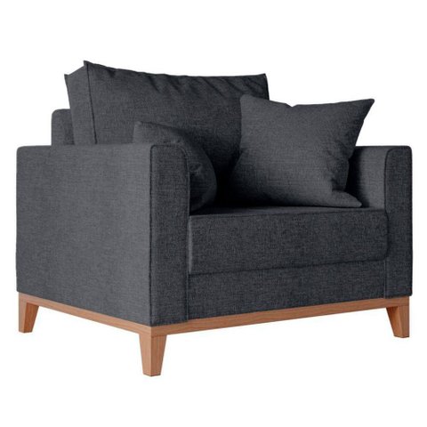 Poltrona Beny com Pés e Base de Madeira Élpis Móveis Linho Grafite