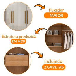 Guarda-roupa Solteiro 4 Portas 2 Gavetas Hera Imbuia e Off-white - 5
