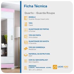 Guarda-roupa Casal 6 Portas 6 Gavetas Lieto Demolição com Baunilha - 2