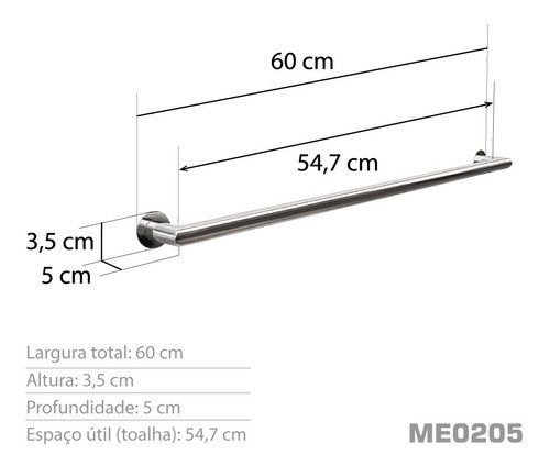 Toalheiro 60 Cm Inox - Kromus ME0205 - 3