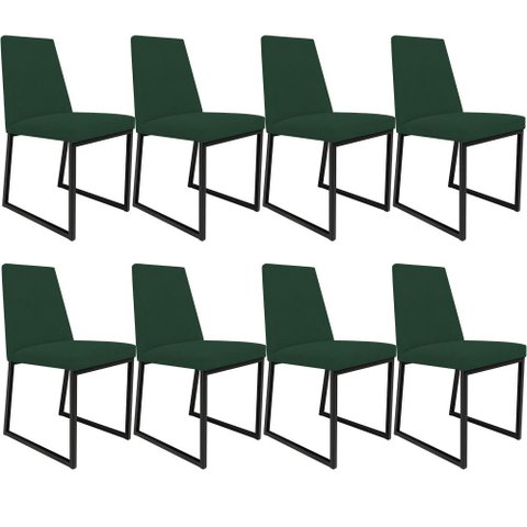 Kit 08 Cadeiras Para Sala Jantar Base Aço Industrial Preto Dafne L02 Suede Verde Musgo - Lyam 
