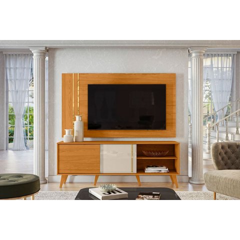 Rack com Painel para TV até 60 Polegadas 160cm 1 Porta Cronos MDP Cinamomo/Off White Sala