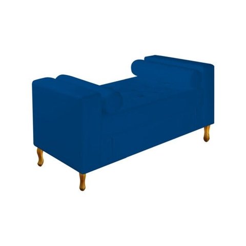 Recamier Divã Félix Baú 0,90M Estofado Luiz XV Sofá Suede Azul Marinho Sala de Estar