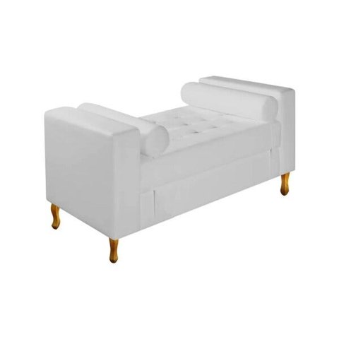 Recamier Divã Félix Baú 0,90M Estofado Luiz XV Sofá Suede Branco para Sala de Estar