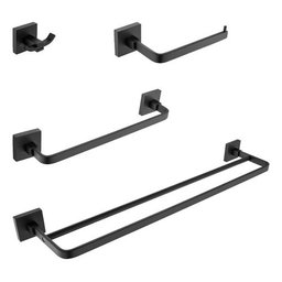 Kit Acessórios para Banheiro Preto Fosco Quadrado Barra Dupla em Aço Inox 4 Peças - 1