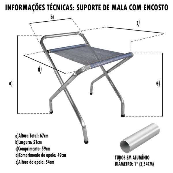 Suporte Organizador De Mala Alumínio Com Encosto Cinza Zaka - 7