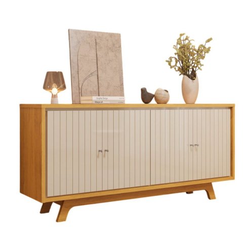 Buffet Aparador 4 Portas com Frisos Decorativos e Prateleiras Soleil Cedro/off White - Mabe Magazine