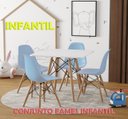 Ver imagem 1 de Conjunto De Mesa Eames Eiffel Madeira Infantil 68cm Quadrado Branco 4 Cadeiras Azul