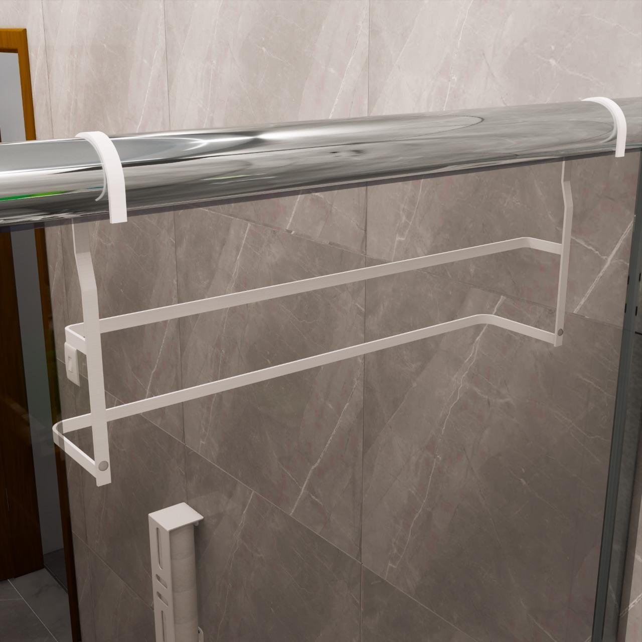 Suporte Duplo Porta Toalhas Toalheiro Box Branco Brilho 60cm - 6
