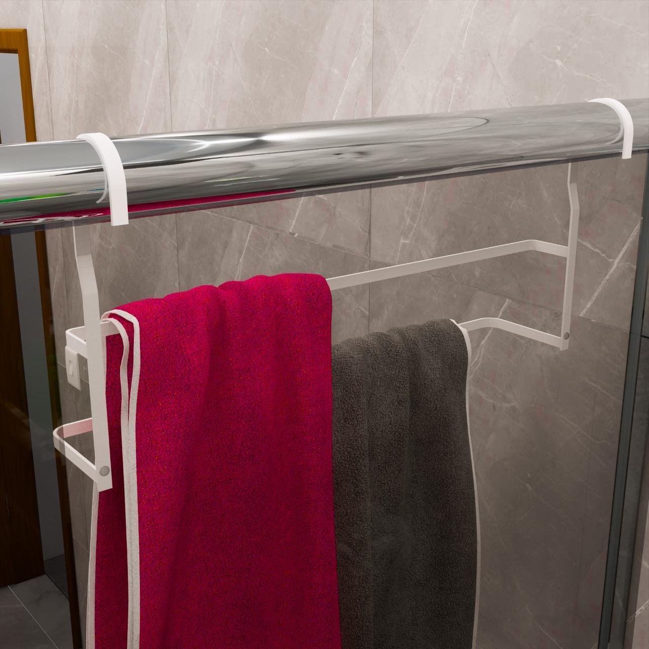 Suporte Duplo Porta Toalhas Toalheiro Box Branco Brilho 60cm - 3
