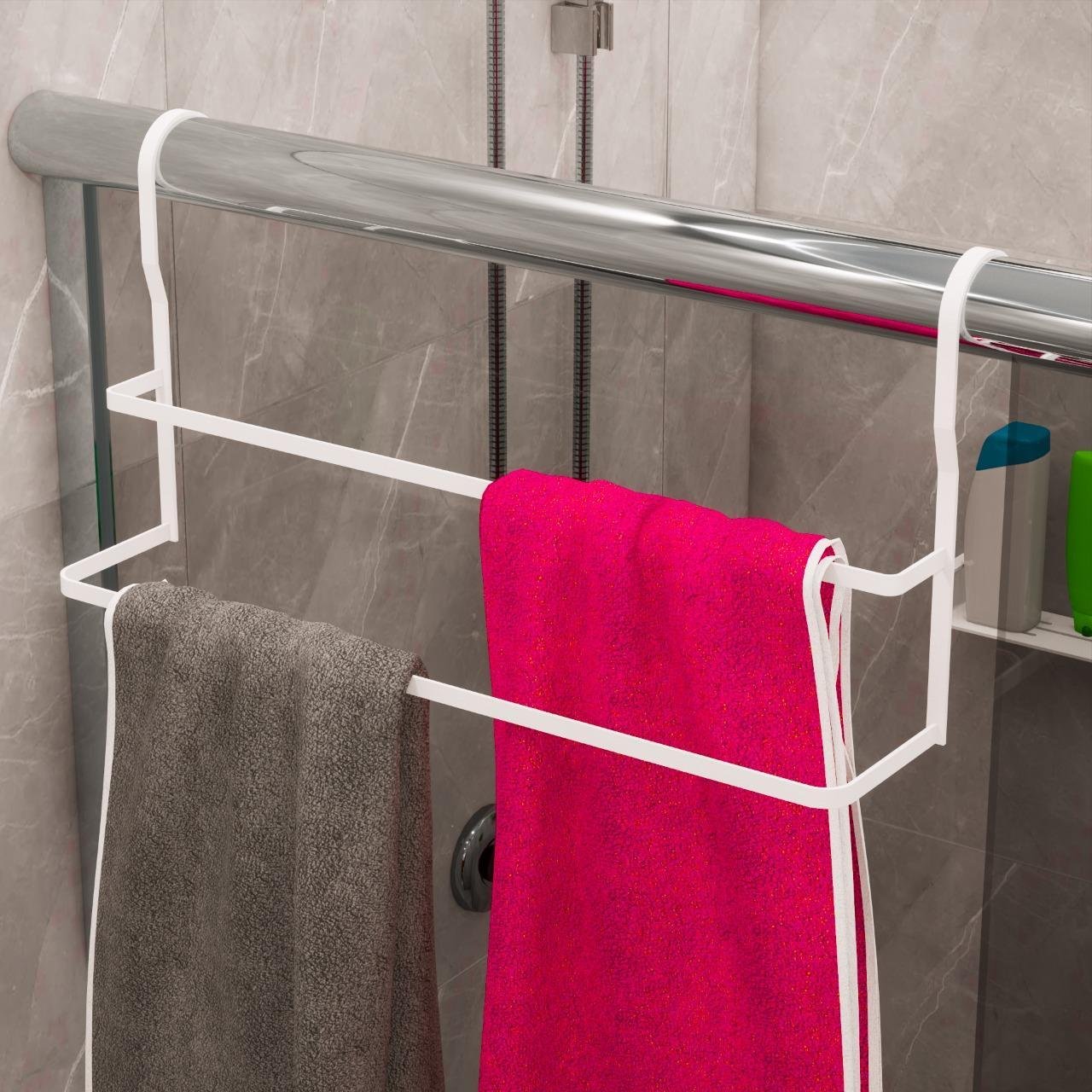 Suporte Duplo Porta Toalhas Toalheiro Box Branco Brilho 60cm - 2