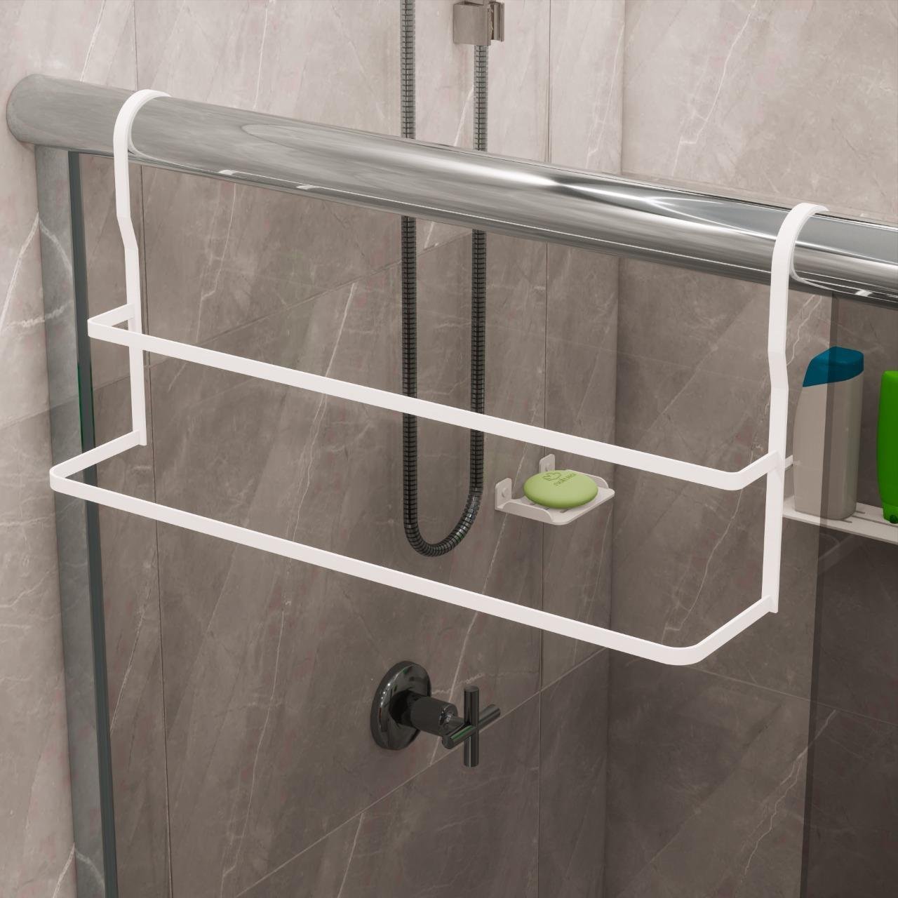 Suporte Duplo Porta Toalhas Toalheiro Box Branco Brilho 60cm - 5