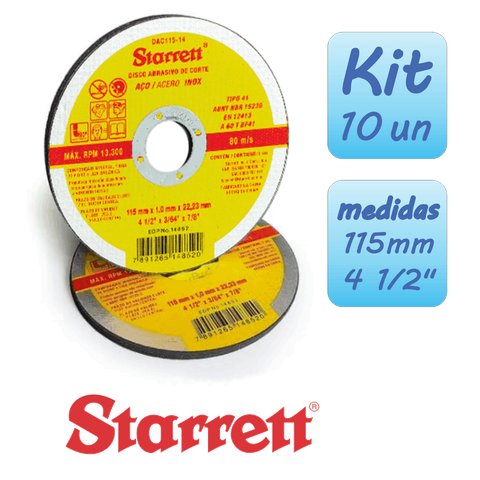 Kit 10 Disco Corte Aço Inox 115mm X 1mm Dac115-14