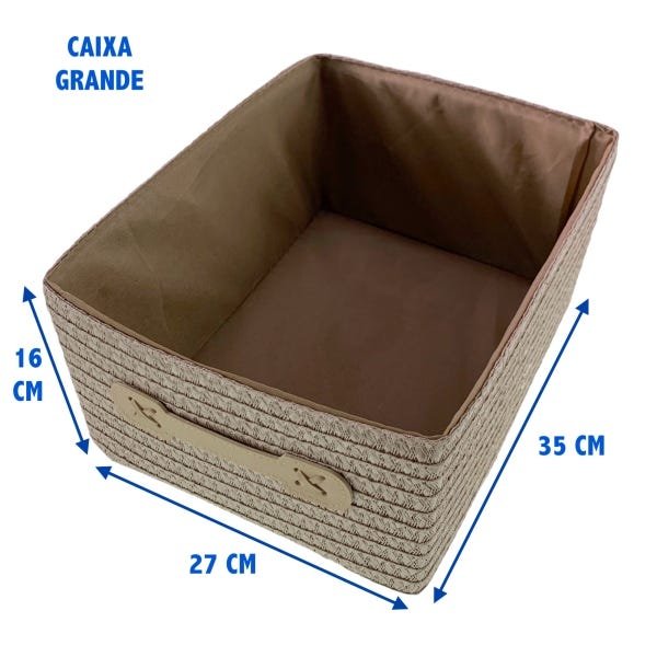 Kit Com 3 Pçs Cesto Organizador Porta Objetos Cesta Caixa Decorativa Bege - 5