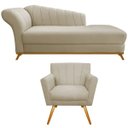 Ver imagem 1 de Kit Diva Recamier Vanessa 140cm Lado Direito e 01 Poltrona Laura Linho Doce Sonho Móveis Bege