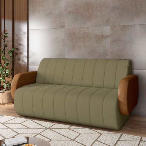 Sofá Decorativo Living Sala de Estar Bornéu 148cm Pés de Madeira Pu/veludo Caramelo/castor G33 - Gra