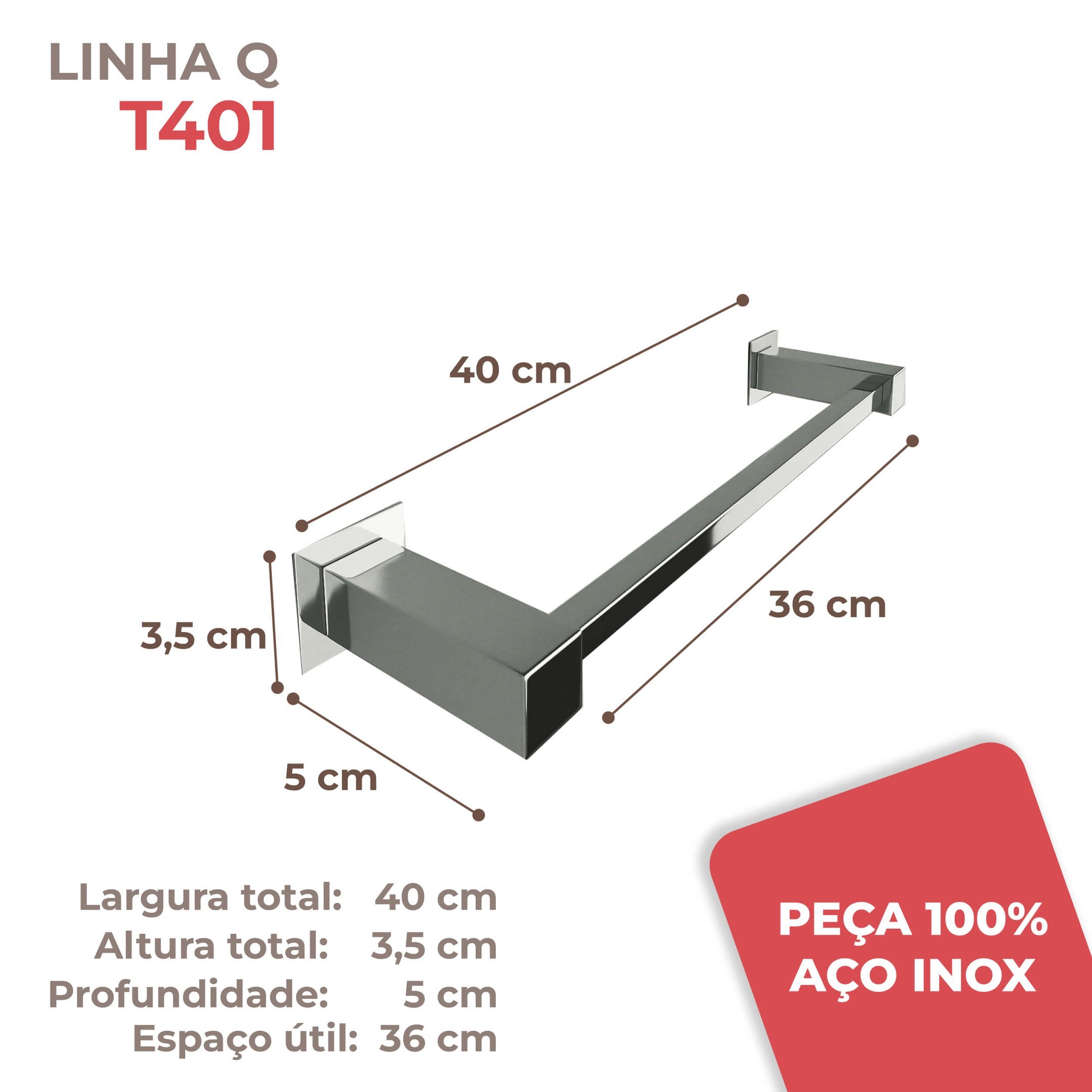 Porta Toalha Inox 304 Vinci, Toalheiro Inox 40cm, Banheiro - 5