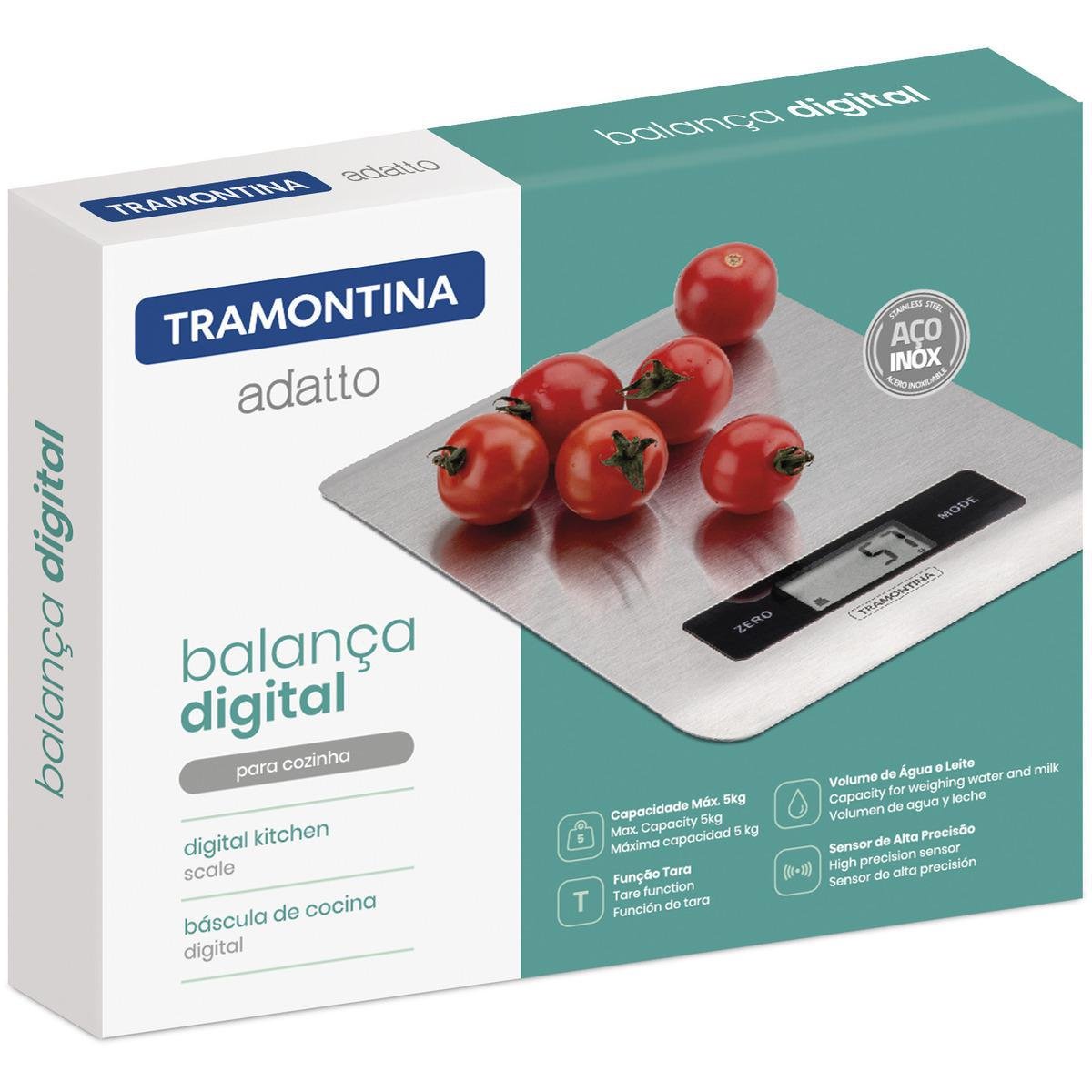 Balança Digital Tramontina Inox para Cozinha Adatto Cinza - 4