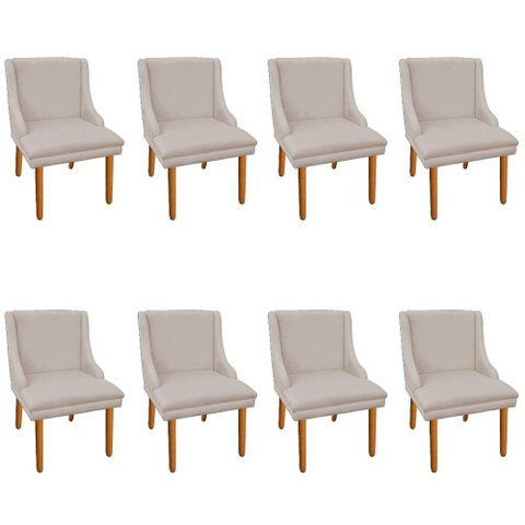 Kit 8 Cadeiras de Jantar Suede Bege Pés Palito