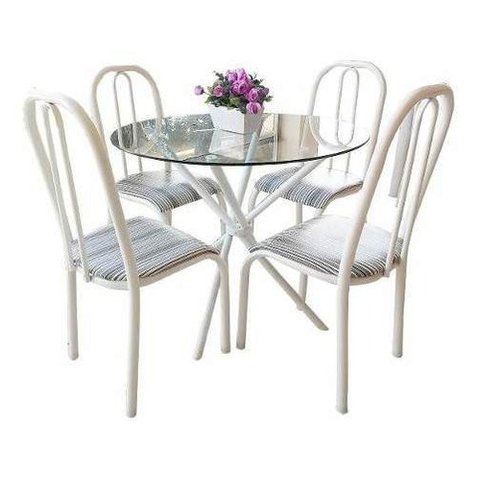 Conjunto Mesa de jantar cozinha Redonda de Vidro Jantar 04 Cadeiras Pintura Epoxi