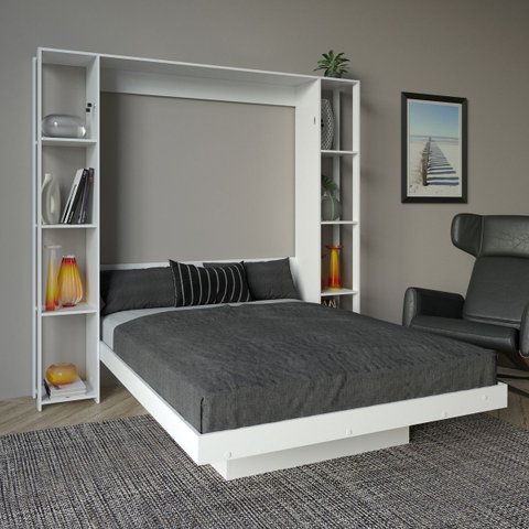 Cama Articulada de Casal 8 Prateleiras e 2 Nichos Amêndoa Cm8040 Cor: Branco