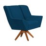 Poltrona Decorativa Dimitri Prime Veludo Azul Marinho Base Giratória em Madeira Maciça - Cor: Azul - 4