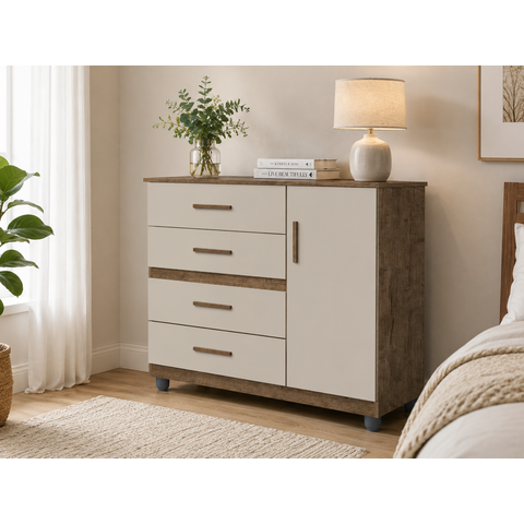 Comoda Prata Cor:Canela Off White Mizza Decor - Armário para Quarto