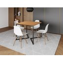 Ver imagem 1 de Mesa Industrial Base Ferro Preto em V Tampo 90x90 Canela 4 Cadeiras Eames Madeira Assento Branco