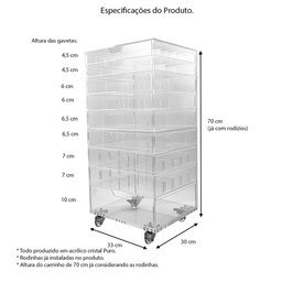 Carrinho Acrílico Organizador de Acessórios e Bijuterias 9 Gavetas N5 Centauri Acrílicos CAR-AC-N5 - 3