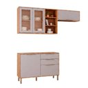 Ver imagem 2 de Cozinha Modulada 3 Peças Brilhante com 01 Balcão e 02 Armários Aéreo Bege/Cinamomo/Platina