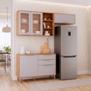 Ver imagem 1 de Cozinha Modulada 3 Peças Brilhante com 01 Balcão e 02 Armários Aéreo Bege/Cinamomo/Platina