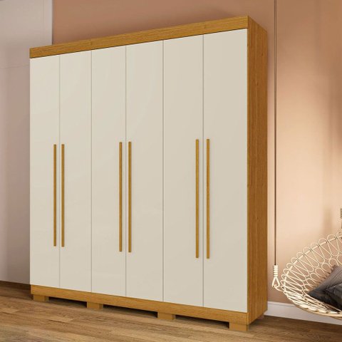 Guarda-Roupa Casal Paolla 6 Portas 2 Gavetas Cinamomo/Off White - ACP Móveis