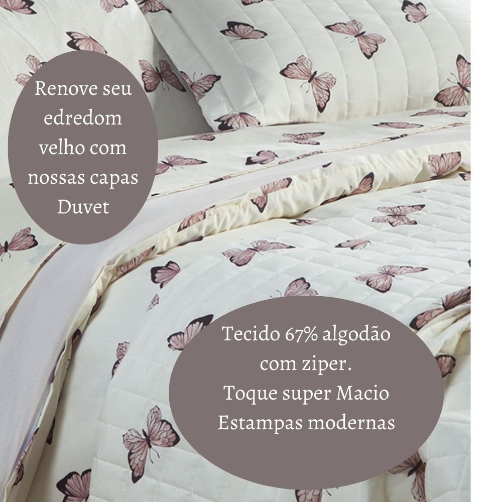 Capa Edredom King Algodão 150 Fios Duvet Essencialle:Borboleta - 4