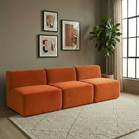 Sofá Modular Boucle Kit 3 Módulos 3 Meios Sofá Reto Espuma Premium Sala a Vácuo 2,31m - Terracota