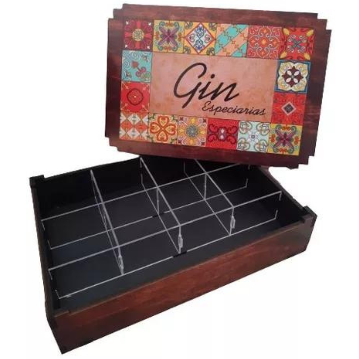 Caixa Gin Tonica - Porta Chá - Box Especiarias Organizadora - 8 Divisórias - MDF Adesivado - 29cm