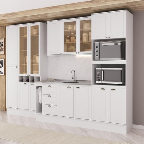 Armário de Cozinha Completa com Balcão Milla Living Live Carraro Branco