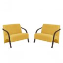 Ver imagem 1 de Kit 2 Poltronas 2 Lugares Suede Braço Madeira Amarelo