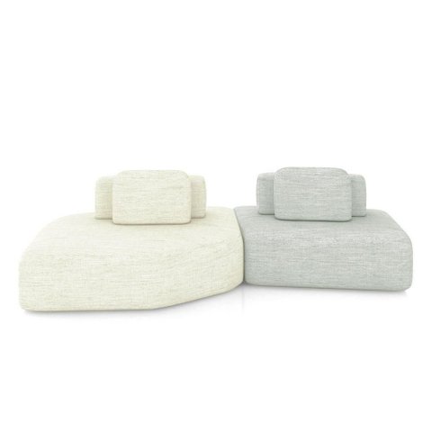 Sofá Modular Ilha Dakota 2 Módulos 310cm Offwhite e Cinza Linho Gran Belo