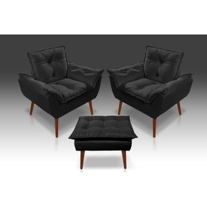 Kit 2 Poltronas Opala + 1 Puff Opala Suede Preto - Tucanos Estofados