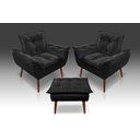 Ver imagem 1 de Kit 2 Poltronas Opala + 1 Puff Opala Suede Preto - Tucanos Estofados