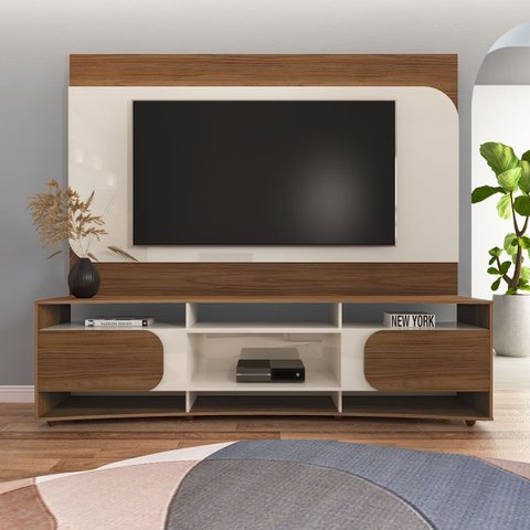 Rack com Painel Elegance P/ Tv até 86" com 2 Portas Cedro/off White - Artely