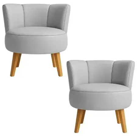 Kit 2 Poltronas para Sala Compacta Tecido Corano Luxo Estrutura Reforçada Pés em Madeira Natural