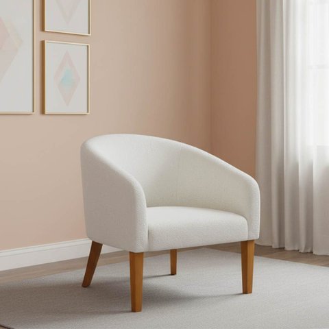 Poltrona Sala Decorativa Stella Pé Madeira Trapézio Castanho Bouclê Cinza D03 - D’Rossi